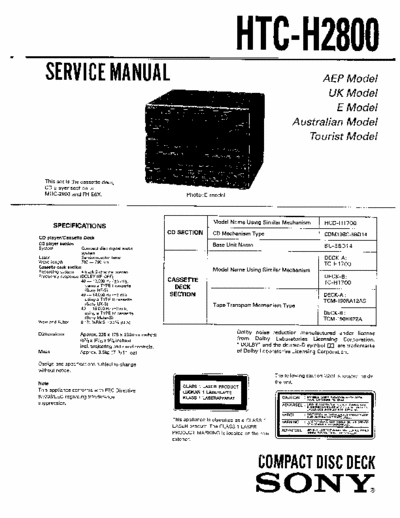 SONY HTC H2800 Service Manual of CD and Tape part of SONY MHC-2800 System